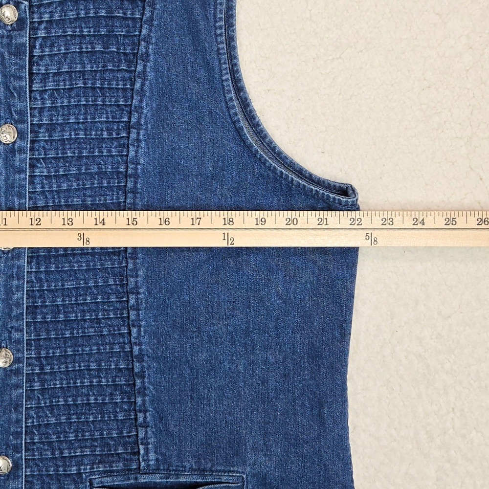 Orvis Denim Vest Womens 16 Blue Pintuck Pleated Button Front Mandarin Collar Top - Picture 8 of 12